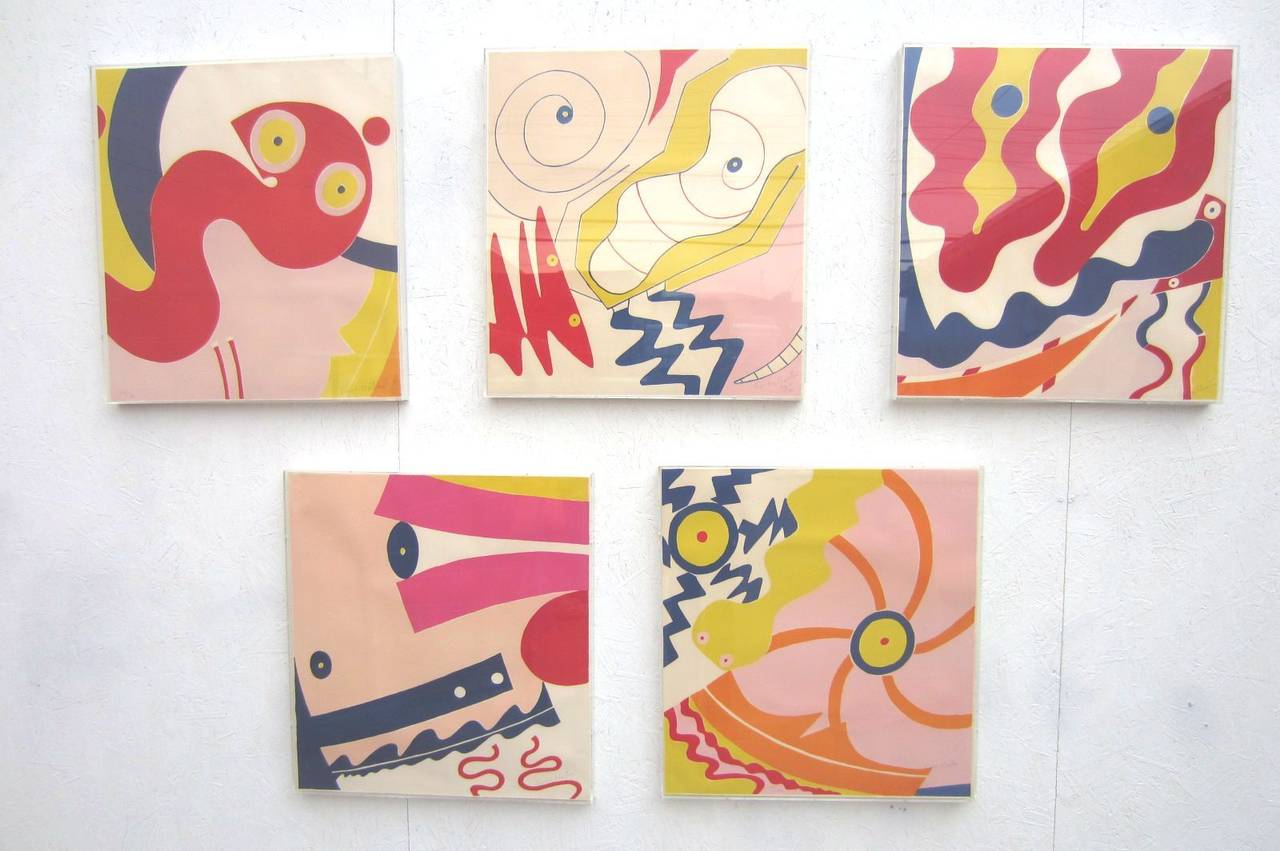 Late 20th Century 1970s Knox Martin Abstract Expressionist Set of Five Screenprints, Signed