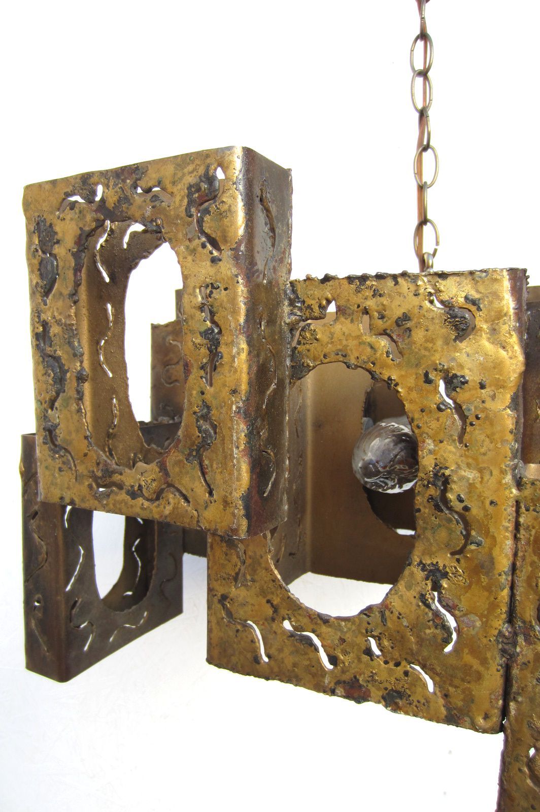 American Mid-Century Brutalist Abstract, Bronze Chandelier by Tom Greene for Feldman Co.