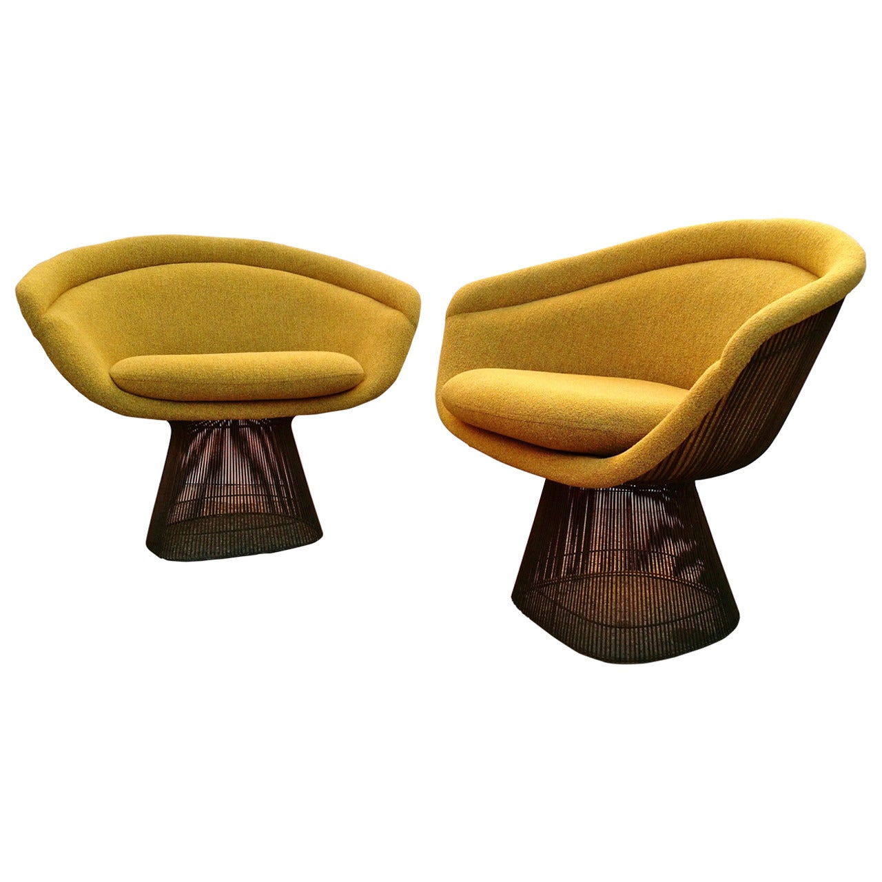 Mid-Century Modern Knoll Warren Platner Lounge Chairs with Bronze Wire