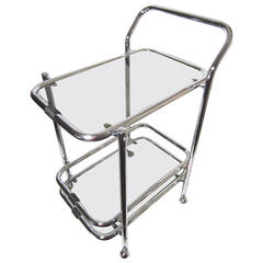 Italian Tubular Chrome and Smoked Glass Bar Service Trolley Cart, 1970s