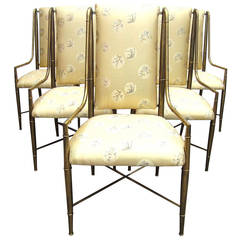 Mastercraft Furniture Brass Faux Bamboo Dining Chairs Set of Six, 1970s