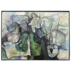 1950s Mid-Century Modern Abstract Oil Painitng on Board