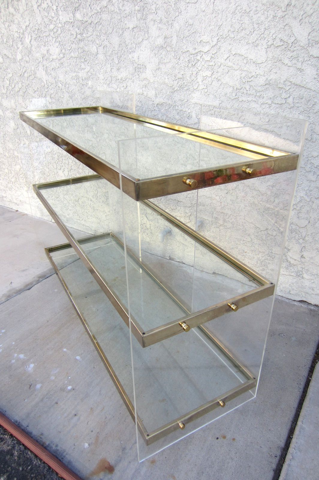 Lucite, Brass and Glass Standing Dry Bar by Charles Hollis Jones, 1970s