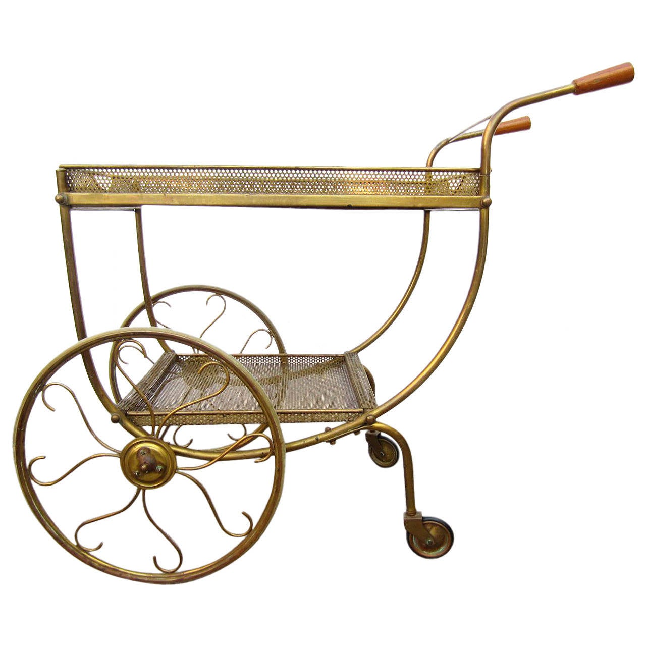 Swedish MidCentury Modern Brass Tea Bar Trolley Cart by Firma Svensk