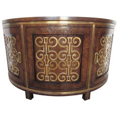 1970s Mastercraft Furniture Burlwood and Brass Demilune Credenza Cabinet 1