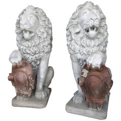 Exceptional Pair of Antique Architectural Cement Lion Garden Statues 12