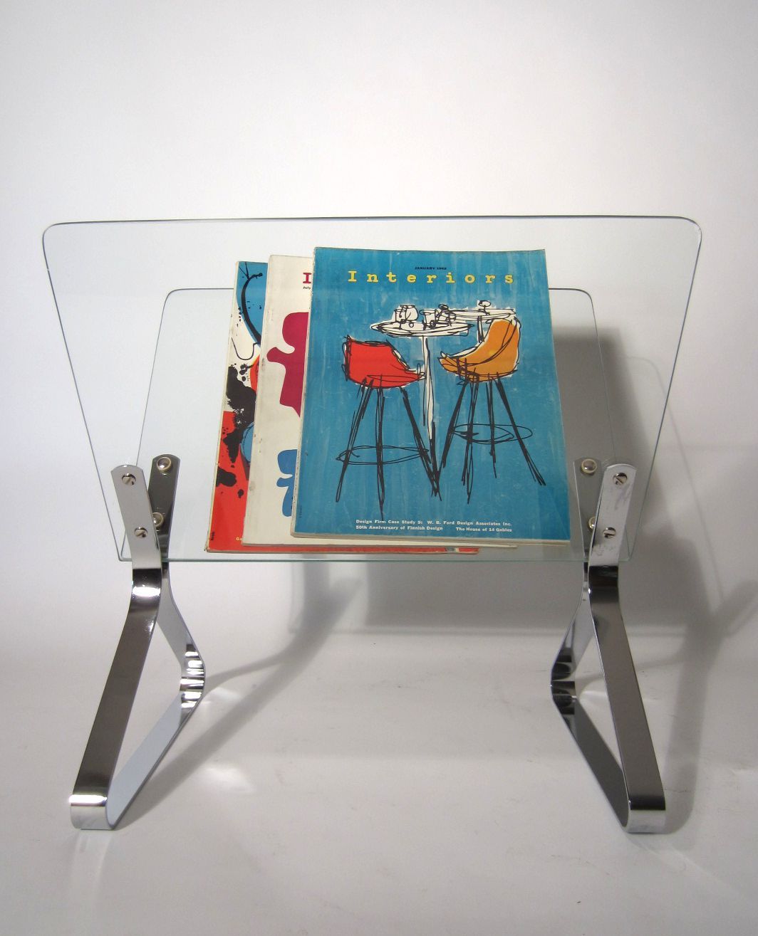 American Mid-Century Modern Chrome and Glass Magazine Stand Attributed to Milo Baughman