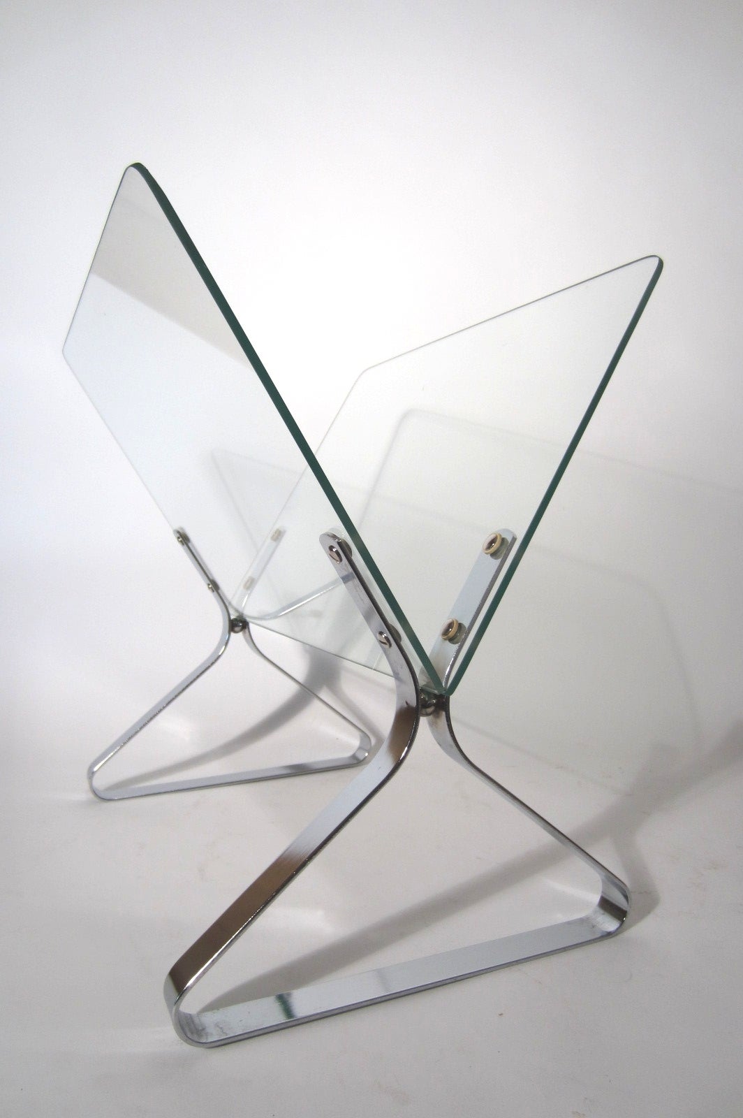 Late 20th Century Mid-Century Modern Chrome and Glass Magazine Stand Attributed to Milo Baughman