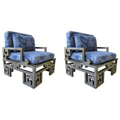 James Mont Style Asian Hollywood Regency Lounge Chairs by Henredon