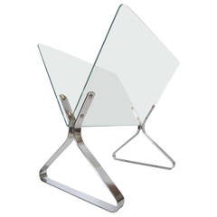 Mid-Century Modern Chrome and Glass Magazine Stand Attributed to Milo Baughman