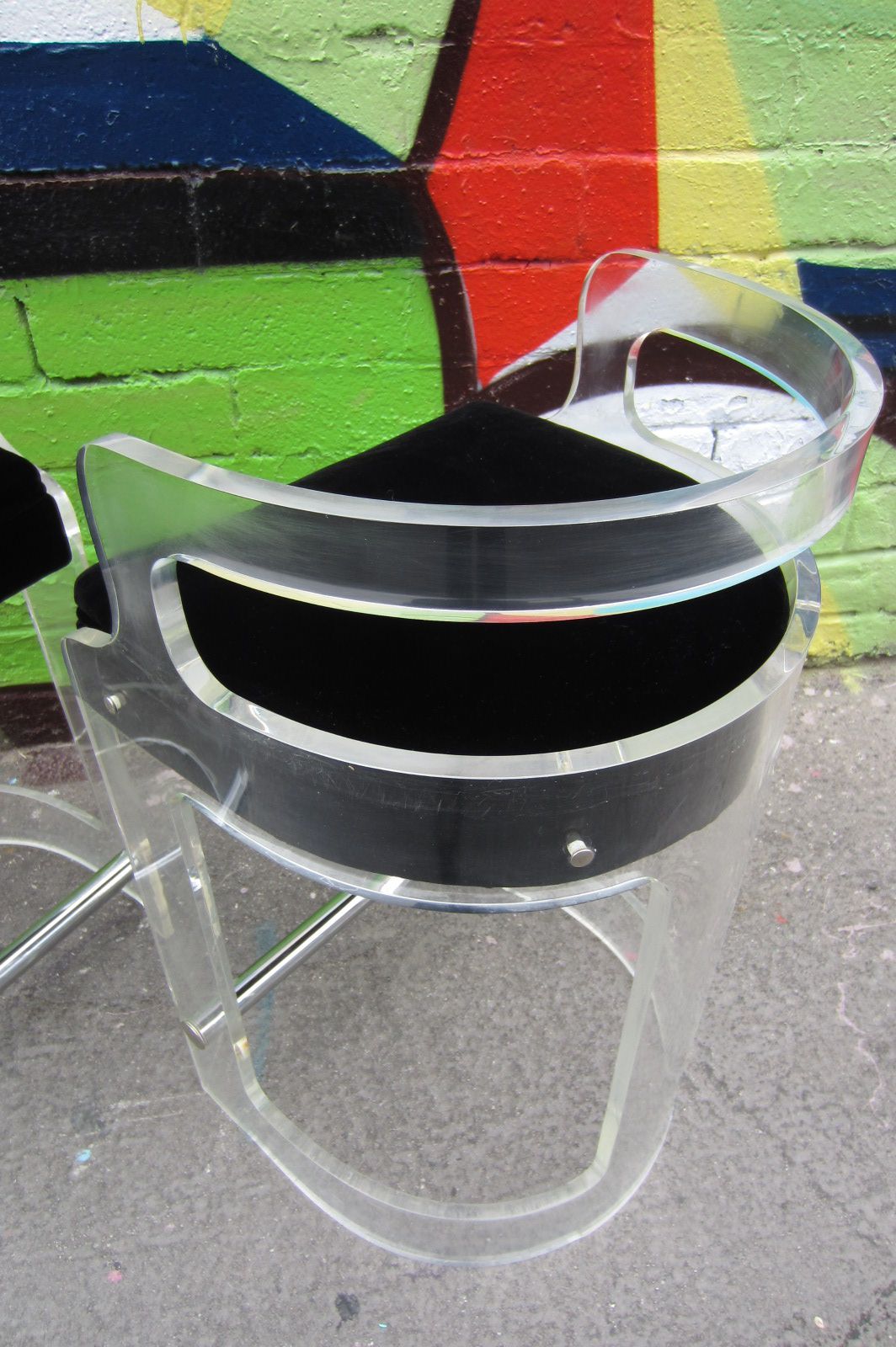 Late 20th Century Pair of 1970s Charles Hollis Jones Lucite and Chrome Bar Stools