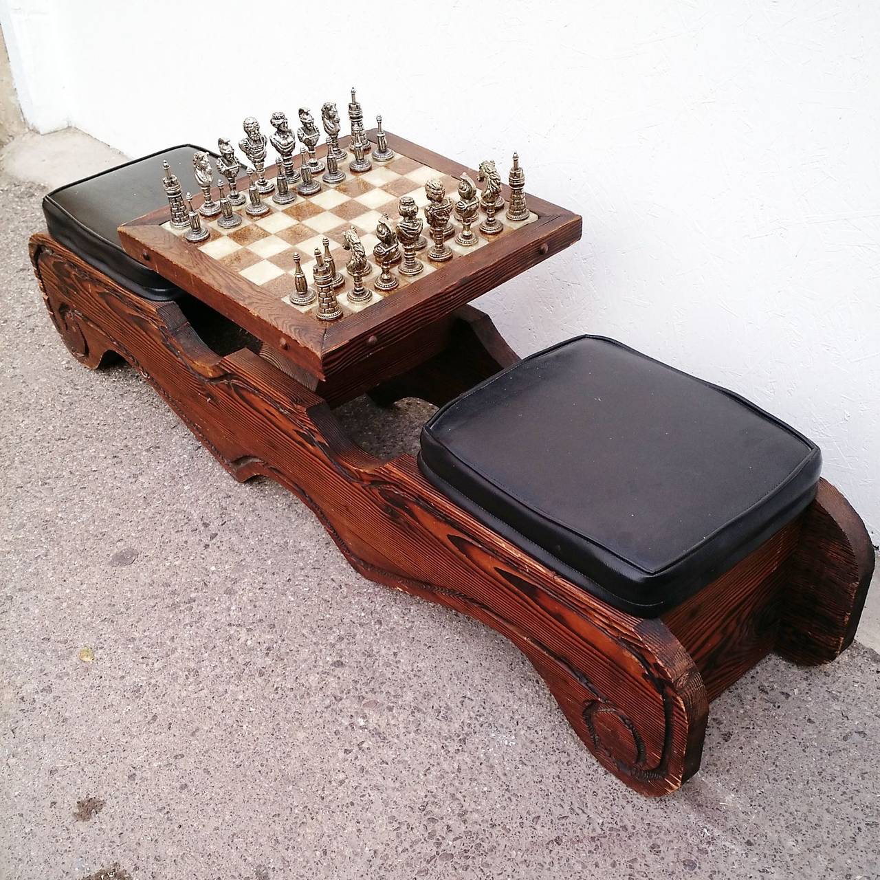 American Mid-Century Modern Witco Sculpted Swamp Cedar Chess Table with Bench