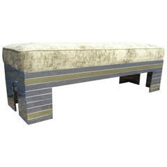 Retro Mid-Century Brass and Chrome Patchwork Bench after Paul Evans Cityscape
