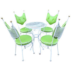 Vintage Salterini Style Patio Chairs and Cafe Table Set, Hollywood Regency Chic