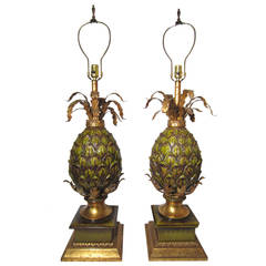 Hollywood Regency Gilded Italian Pineapple Lamps, circa 1960s