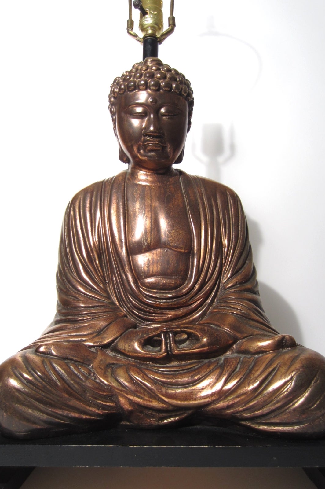 American Chinoiserie Polychromatic Buddha Table Lamp, Pair
