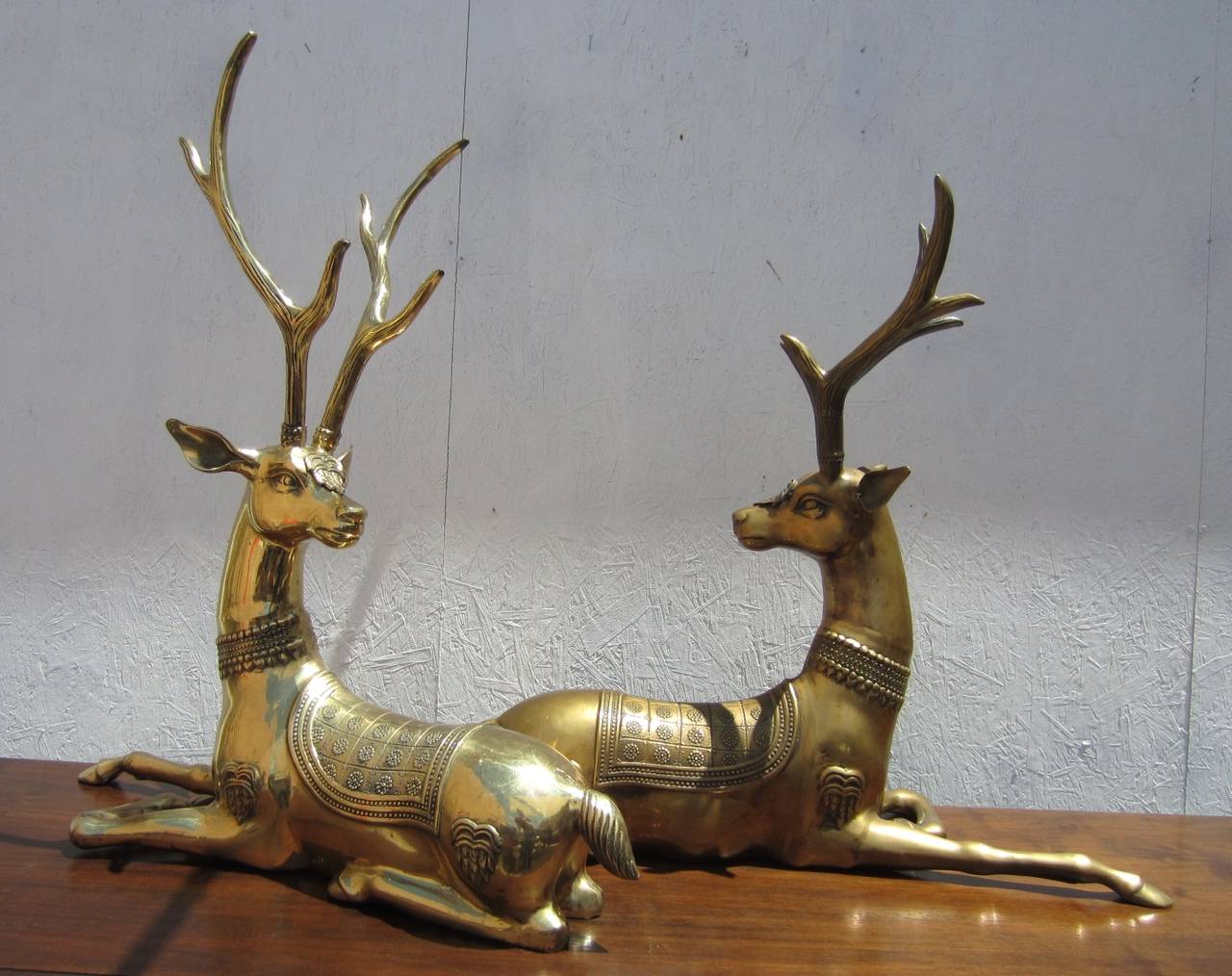 Giant pair of circa 1970's Sarreid of Spain deer floor sculptures. They stand 36