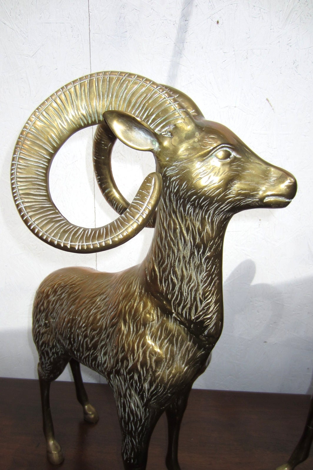 Korean Huge Hollywood Regency Brass Big Horned Ram Floor Sculptures, circa 1970s