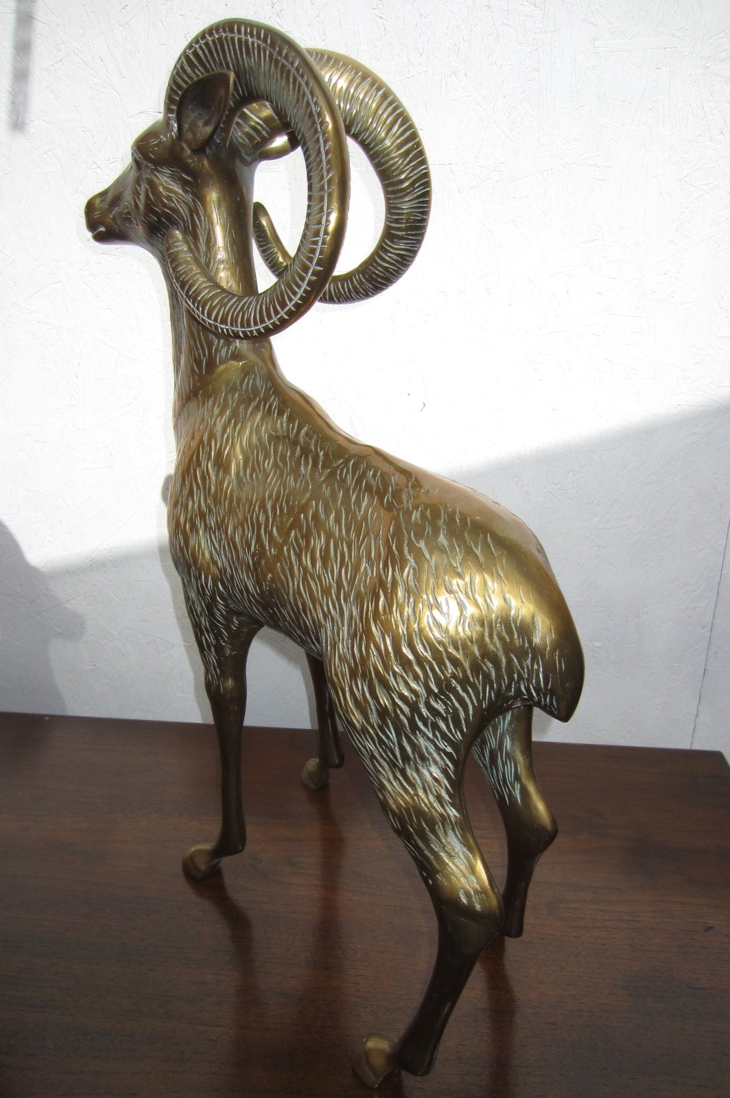 Huge Hollywood Regency Brass Big Horned Ram Floor Sculptures, circa 1970s In Excellent Condition In Las Vegas, NV