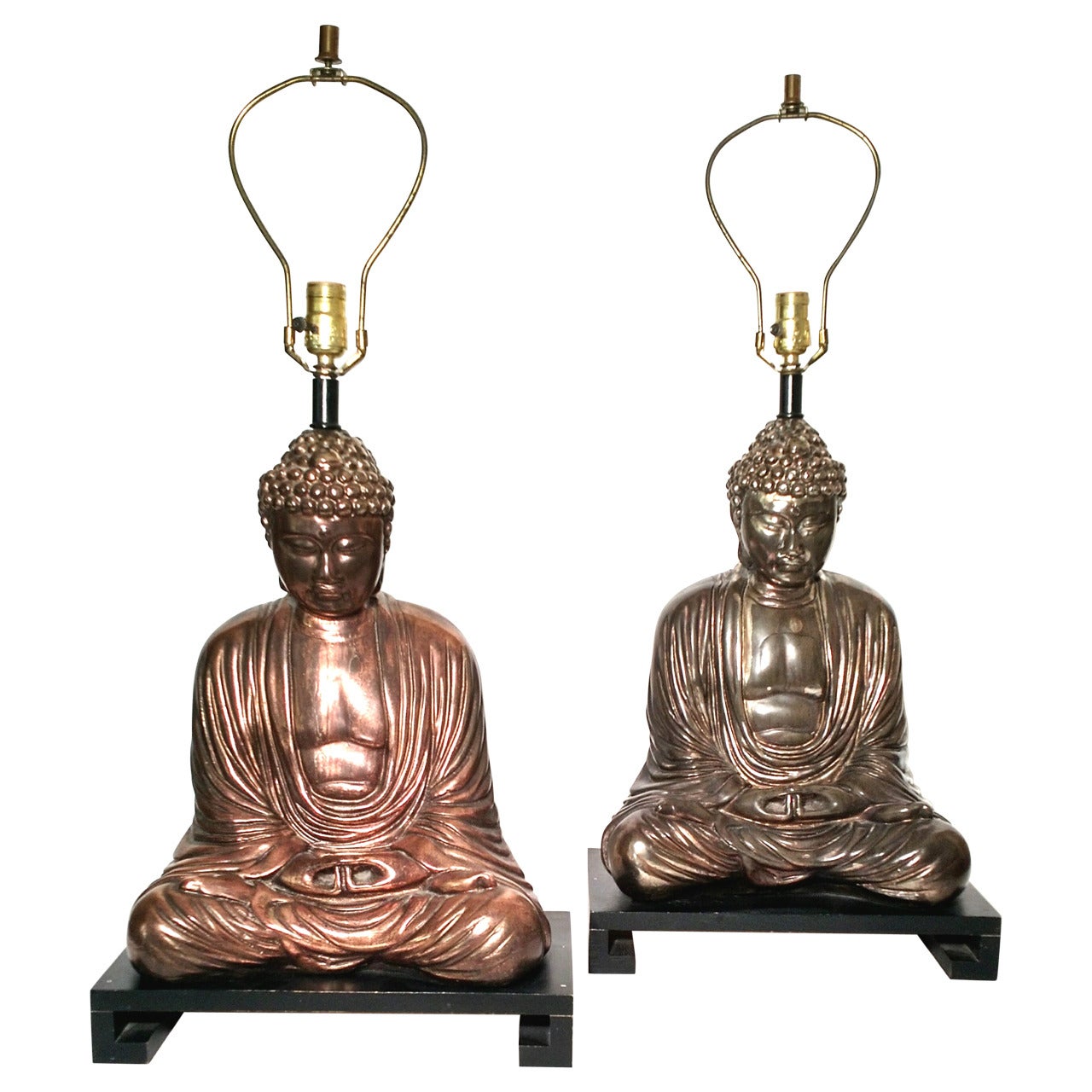 Chinoiserie Polychromatic Buddha Table Lamp, Pair