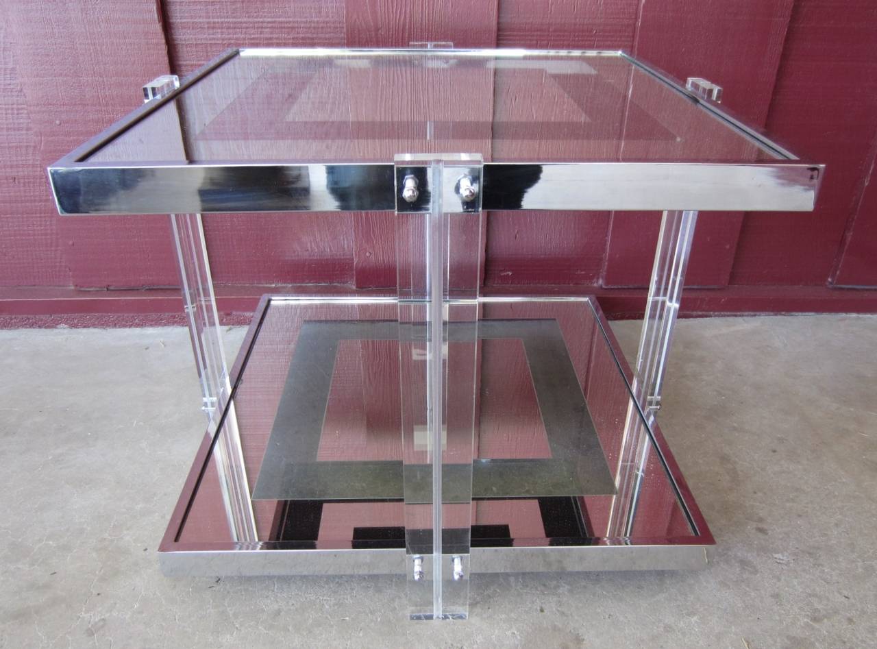 Mid-Century Lucite, Chrome and Glass Bar Table by Charles Hollis Jones
