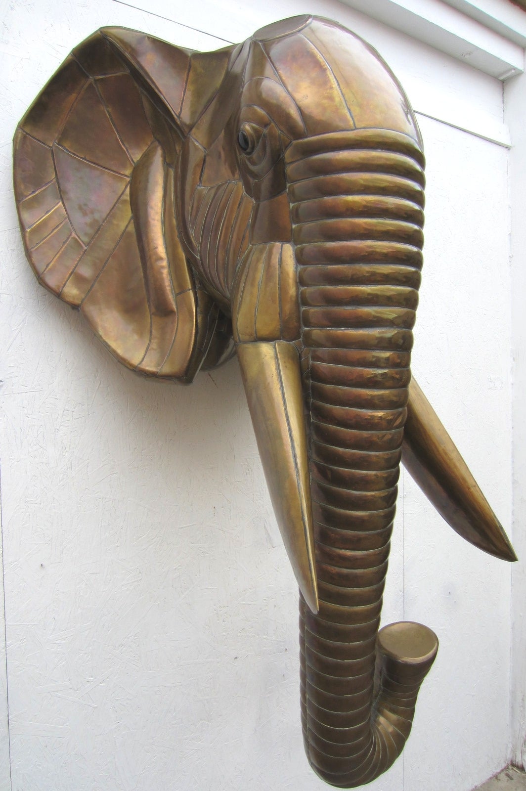 Mid-Century Modern 1970s Mexico Sergio Bustamante Lifesize Brass Elephant Wall Sculpture