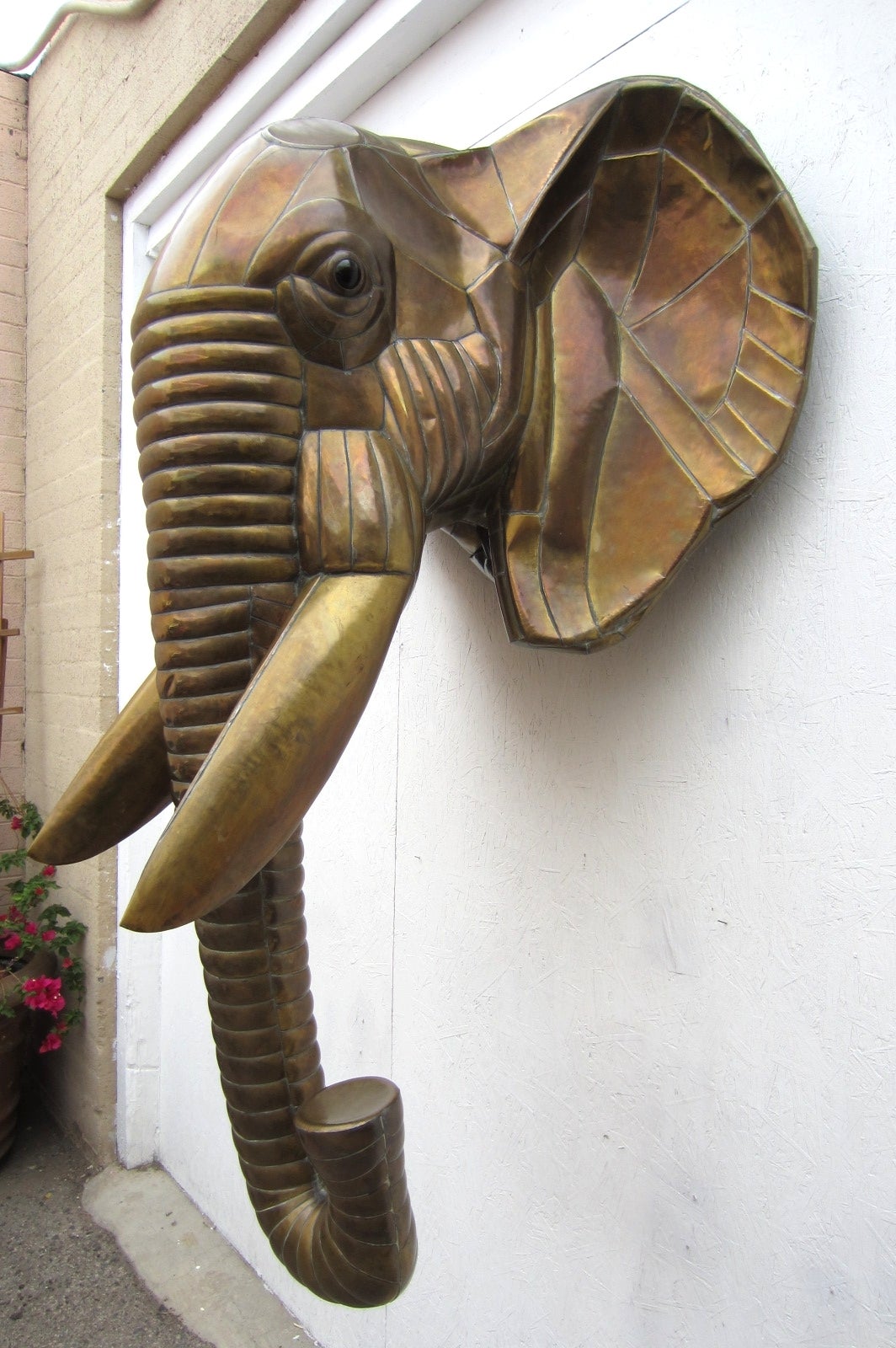 Late 20th Century 1970s Mexico Sergio Bustamante Lifesize Brass Elephant Wall Sculpture