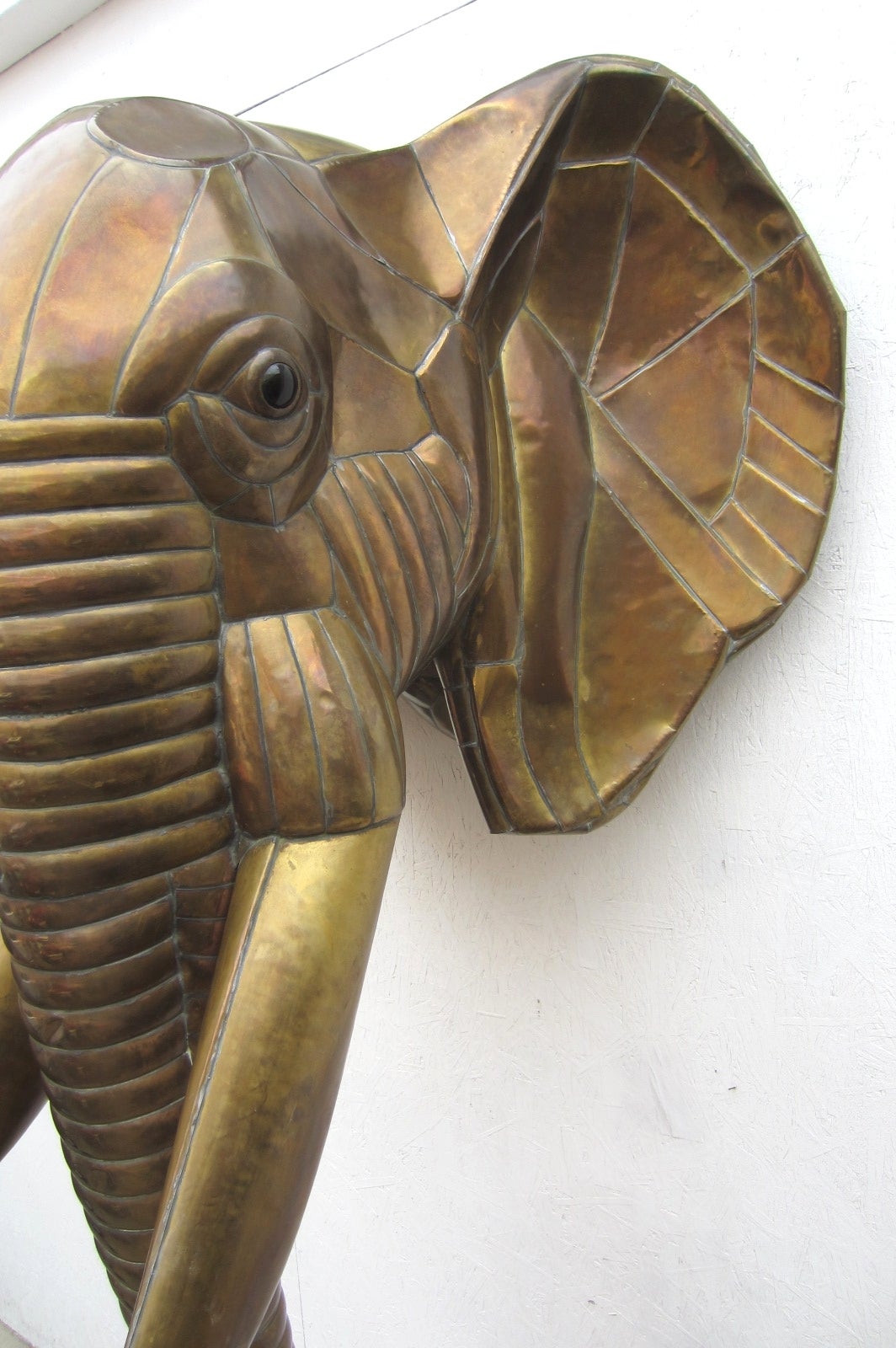 1970s Mexico Sergio Bustamante Lifesize Brass Elephant Wall Sculpture In Good Condition In Las Vegas, NV