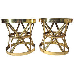 Pair of Large 1960s Hollywood Regency Woven Brass Tables 8