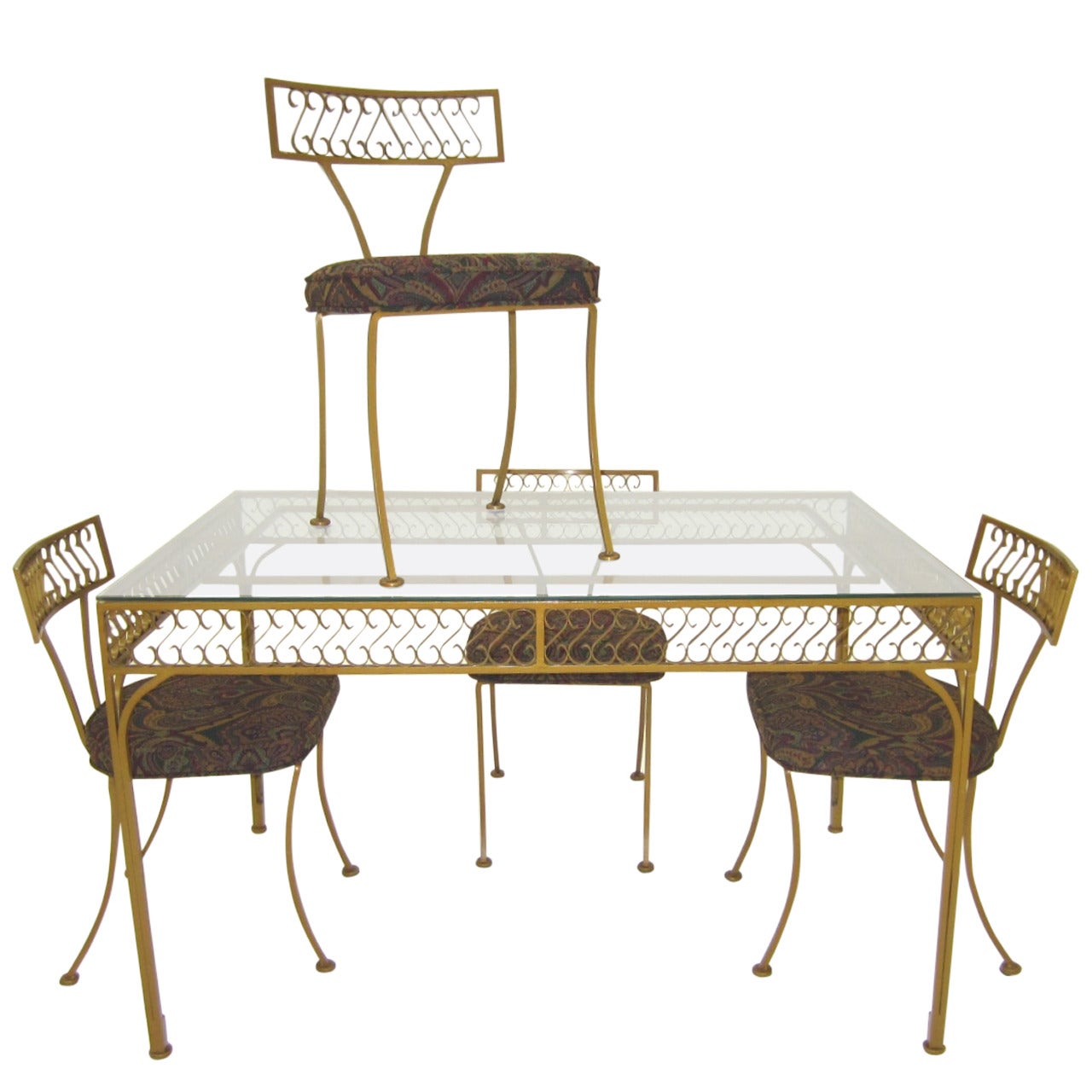 1960s William "Billy" Haines Klismos Iron Table and Chairs by Thinline