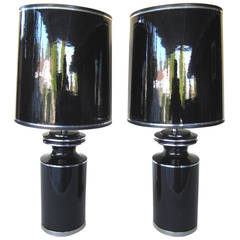 Mid-Century Modern 1970s Large Black and Chrome Lamps