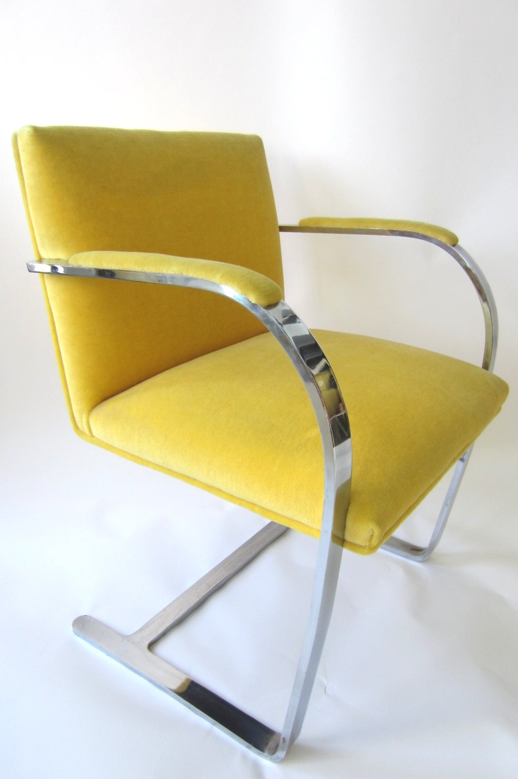 Bauhaus Six 1960s Mies van der Rohe BRNO Dining Chairs in Yellow Mohair