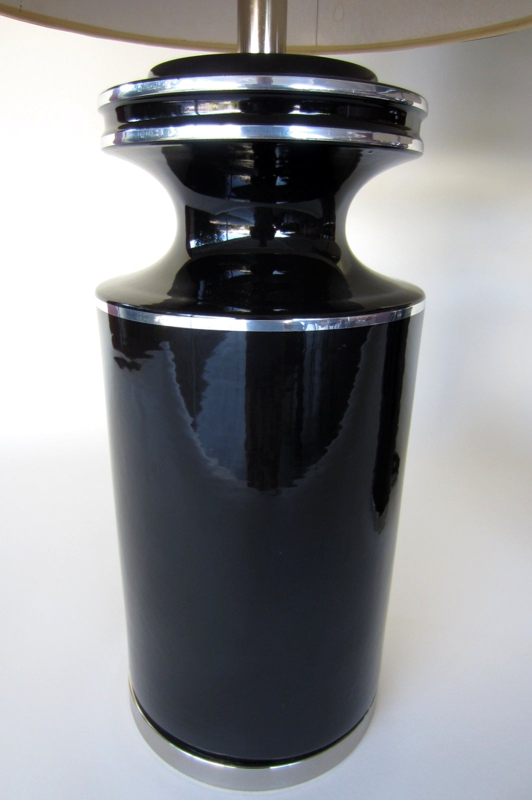 Mid-Century Modern 1970s Large Black and Chrome Lamps