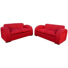 Pair of Art Deco Club Loveseat Settees or Sofas in the Style of Paul Frankl 7