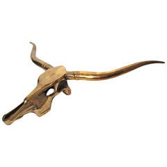 Hollywood Regency Brass Longhorn Steer Skeleton Wall Art Sculpture