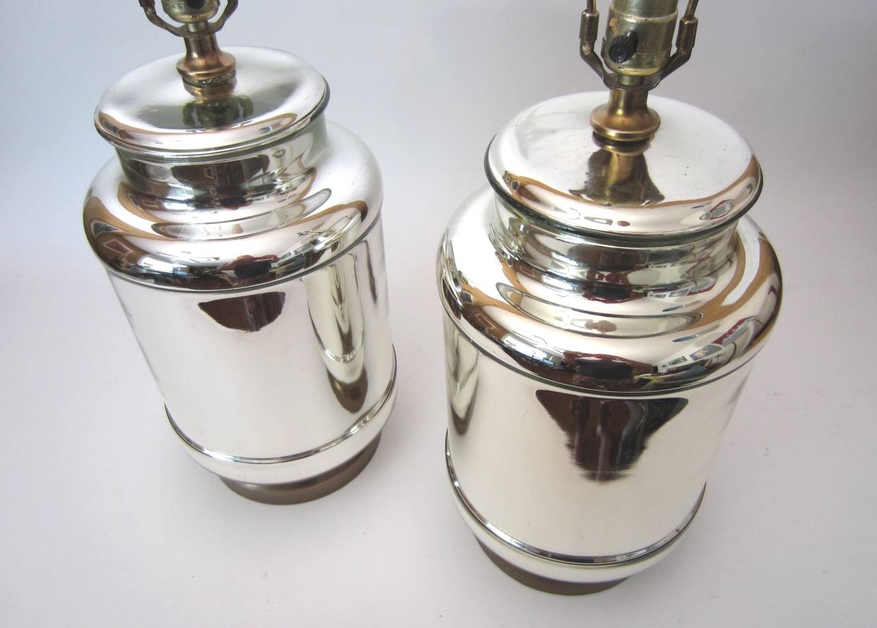 Hollywood Regency Mercury Glass Barrel Shape Table Lamps