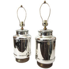 Hollywood Regency Mercury Glass Barrel Shape Table Lamps