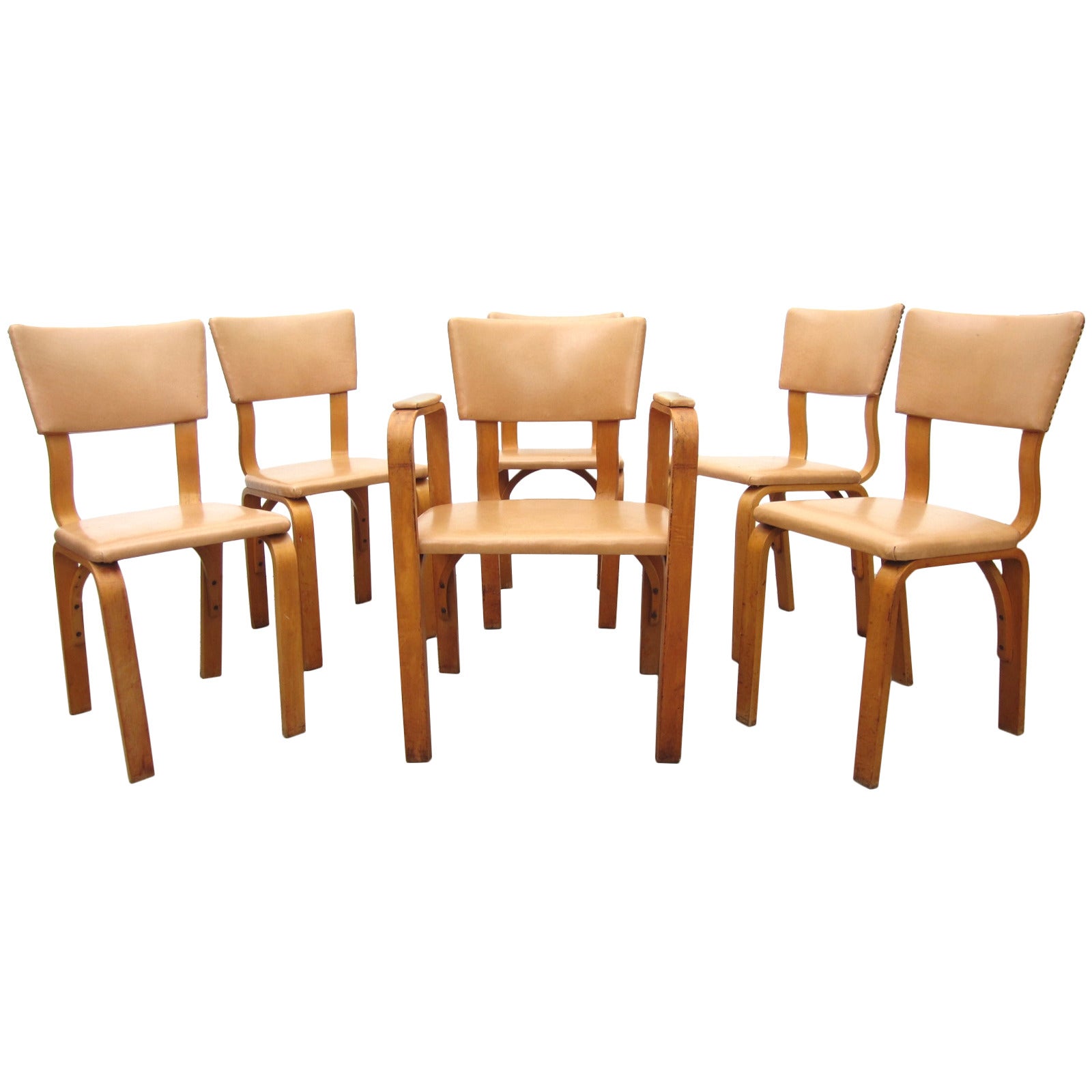 Michael Thonet Birch Bentwood Dining Chairs, Captain Armchair and Five Side