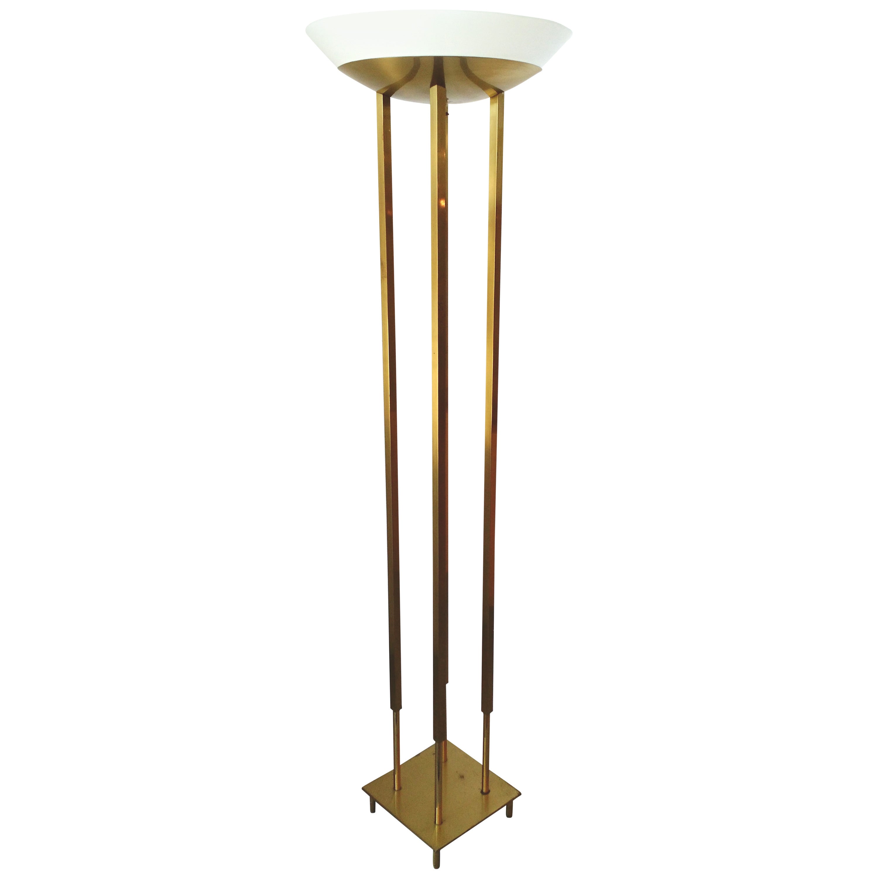 Mid Century Modern Brass Floor Torchiere Lamp Style of Tommi Parzinger For Sale