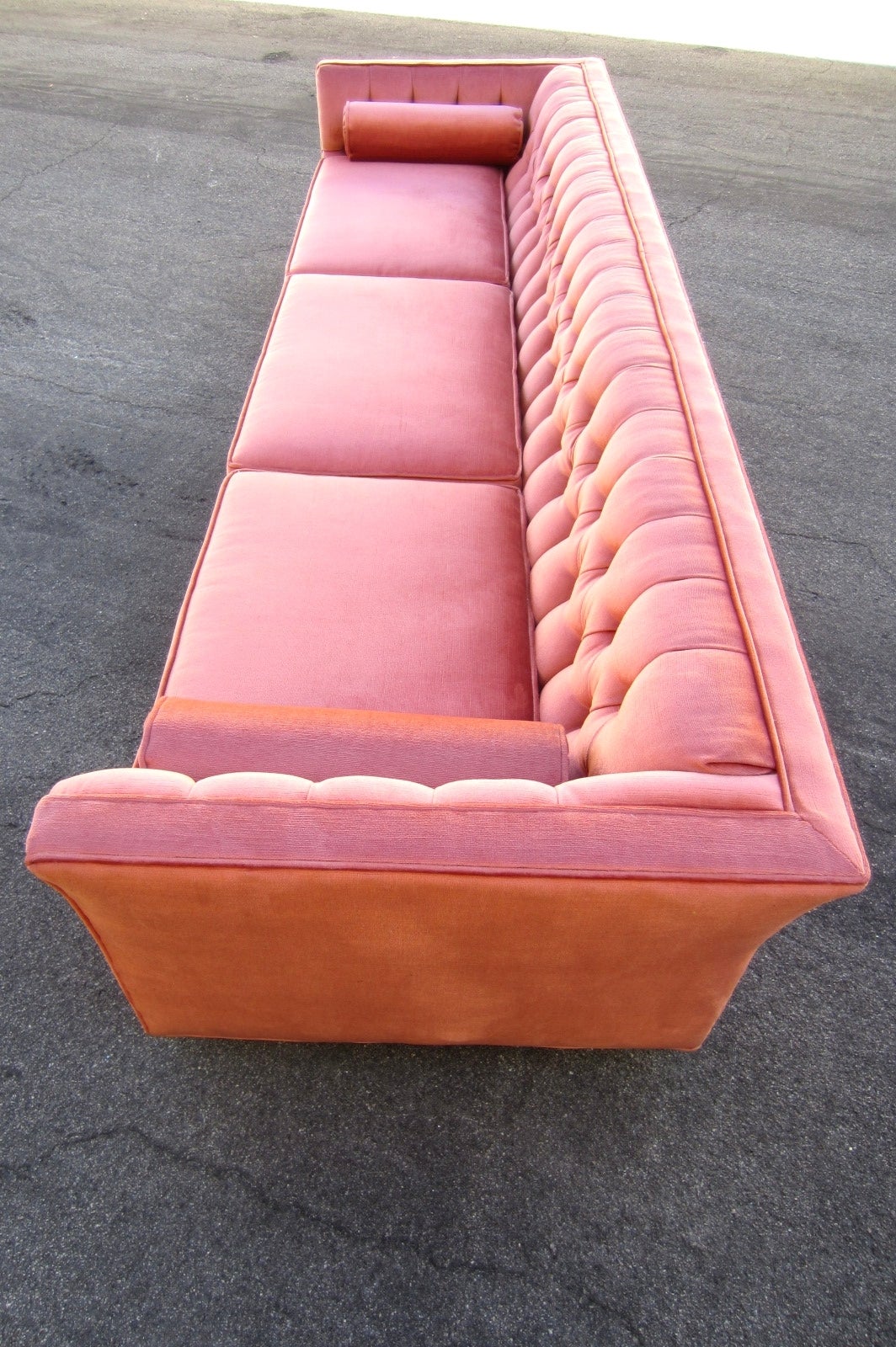 salmon velvet sofa