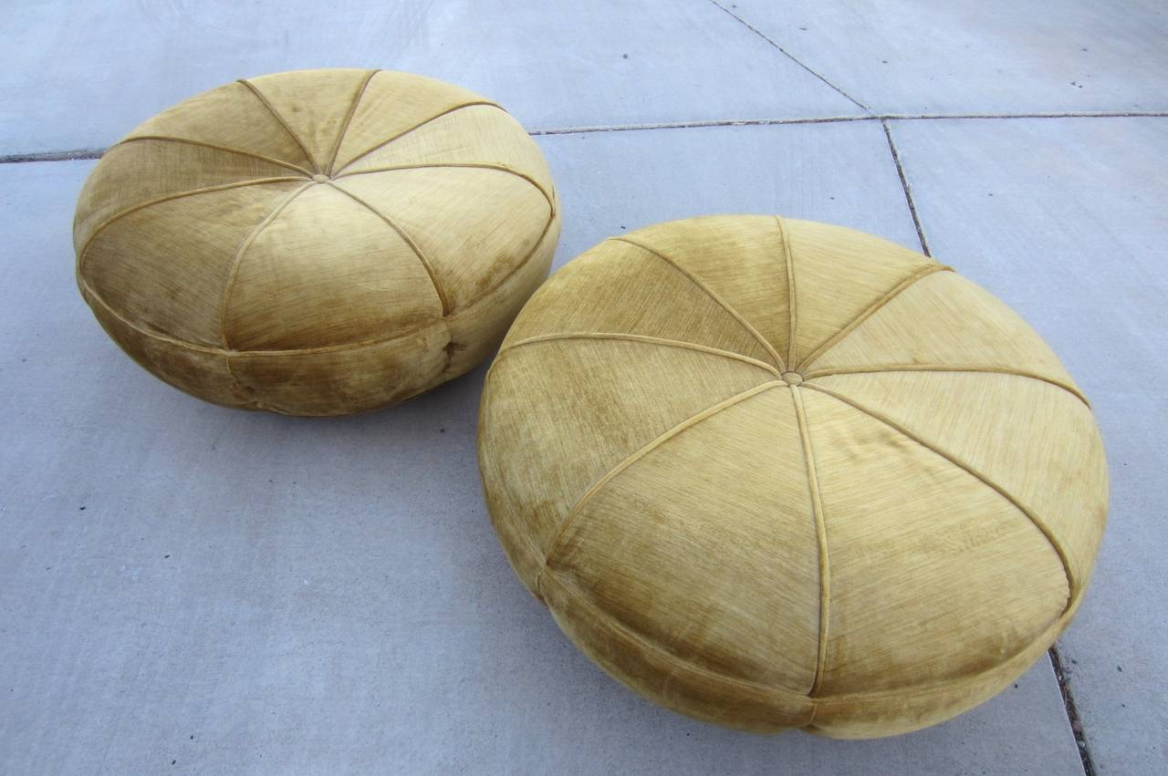 Very large pair of matching vintage pouf stools measuring 38