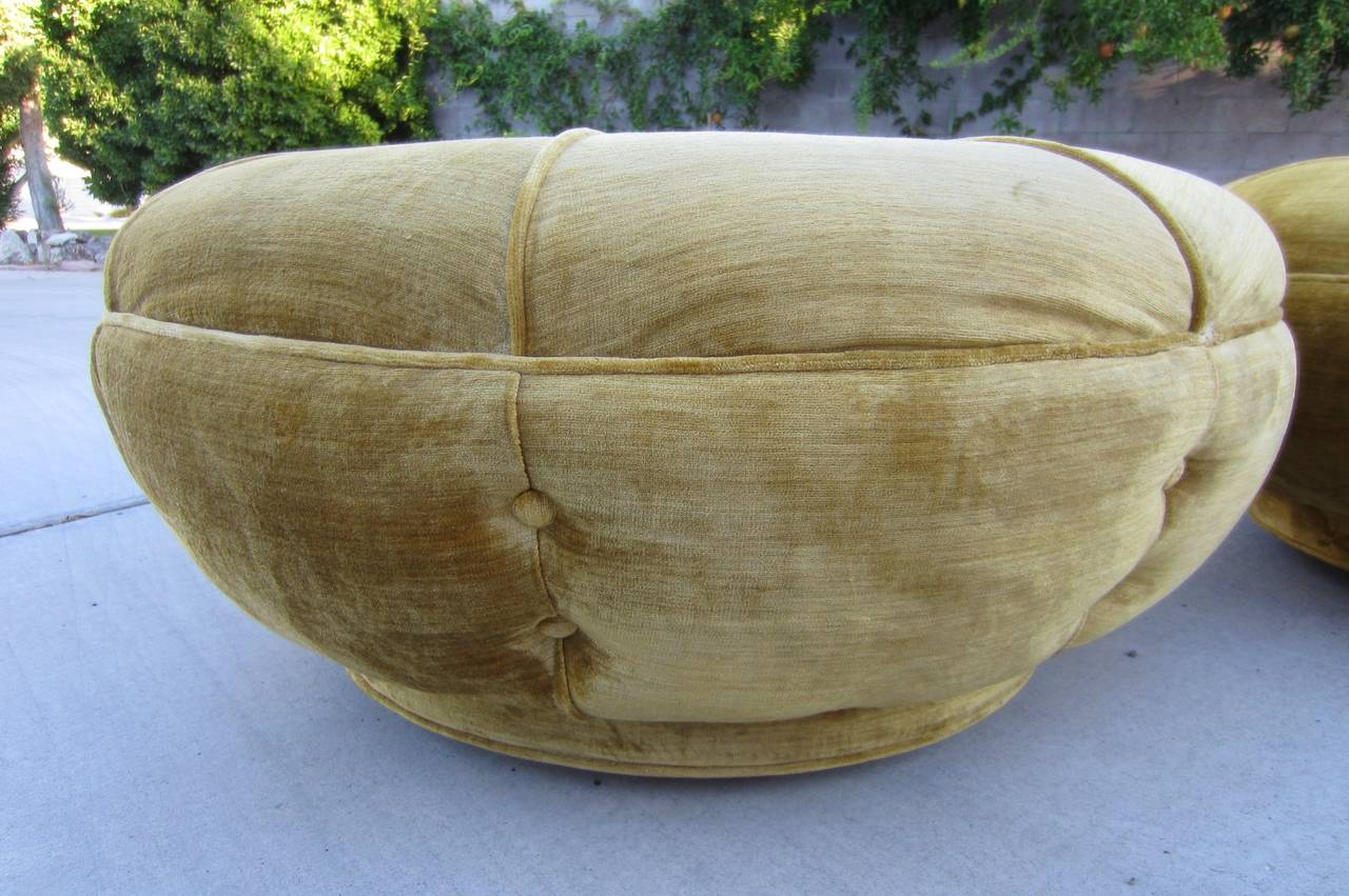 American Pair of Large Hollywood Regency Rolling Pouf Stools or Ottomans in Velvet