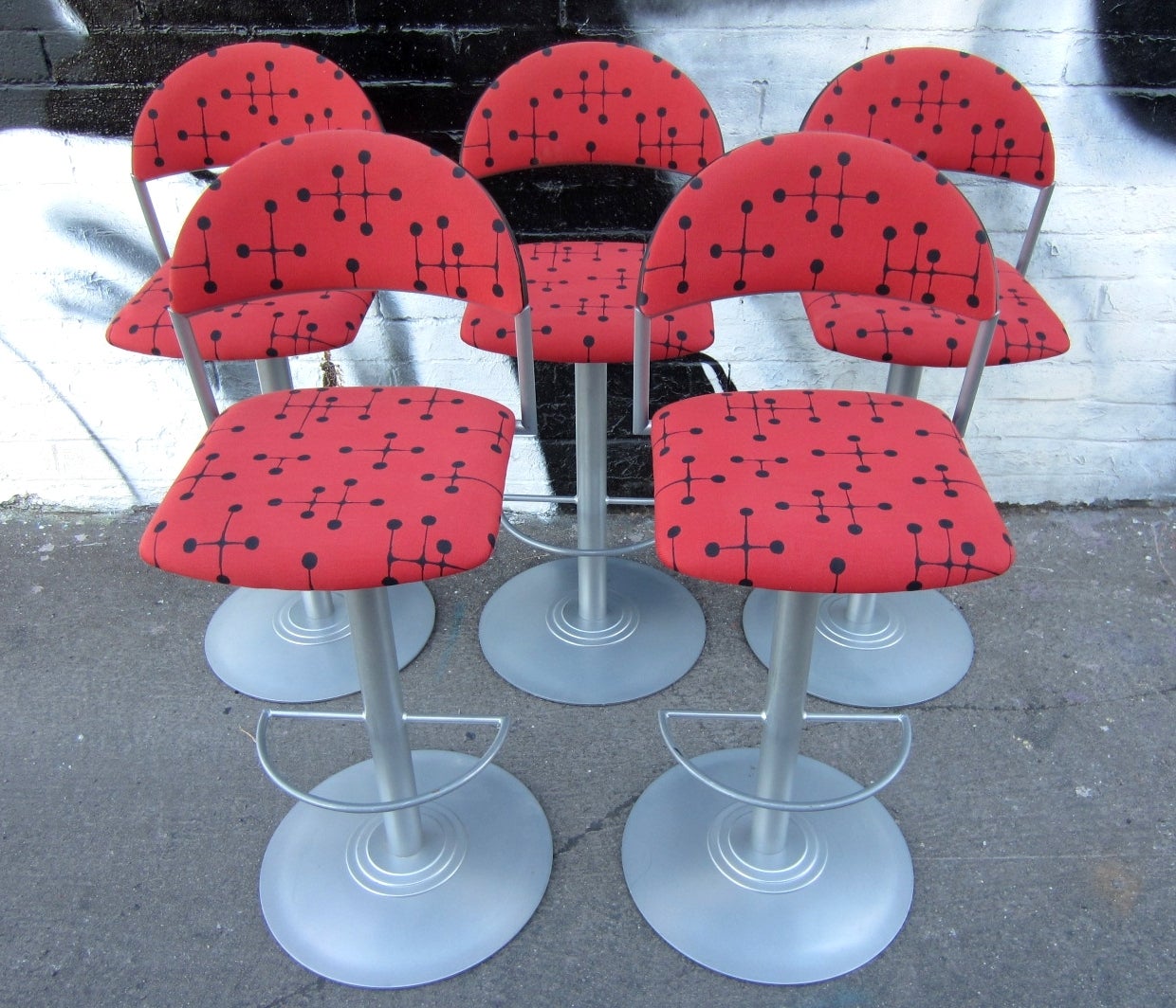 Late 20th Century Five Memphis Era Bar Stools in Knoll Fabric by Charles Eames