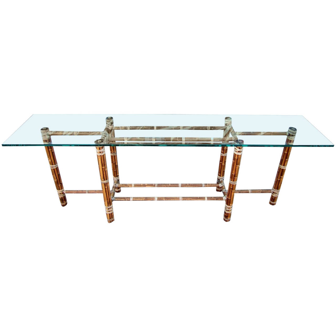 Large Reed Bamboo And Leather Sofa Table By Mcguire For At 1stdibs Large Reed Bamboo And Leather Sofa Table By Mcguire For
