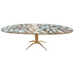 Arturo Pani Attributed Onyx Abalone and Brass Coffee Table, 1950s Mexico