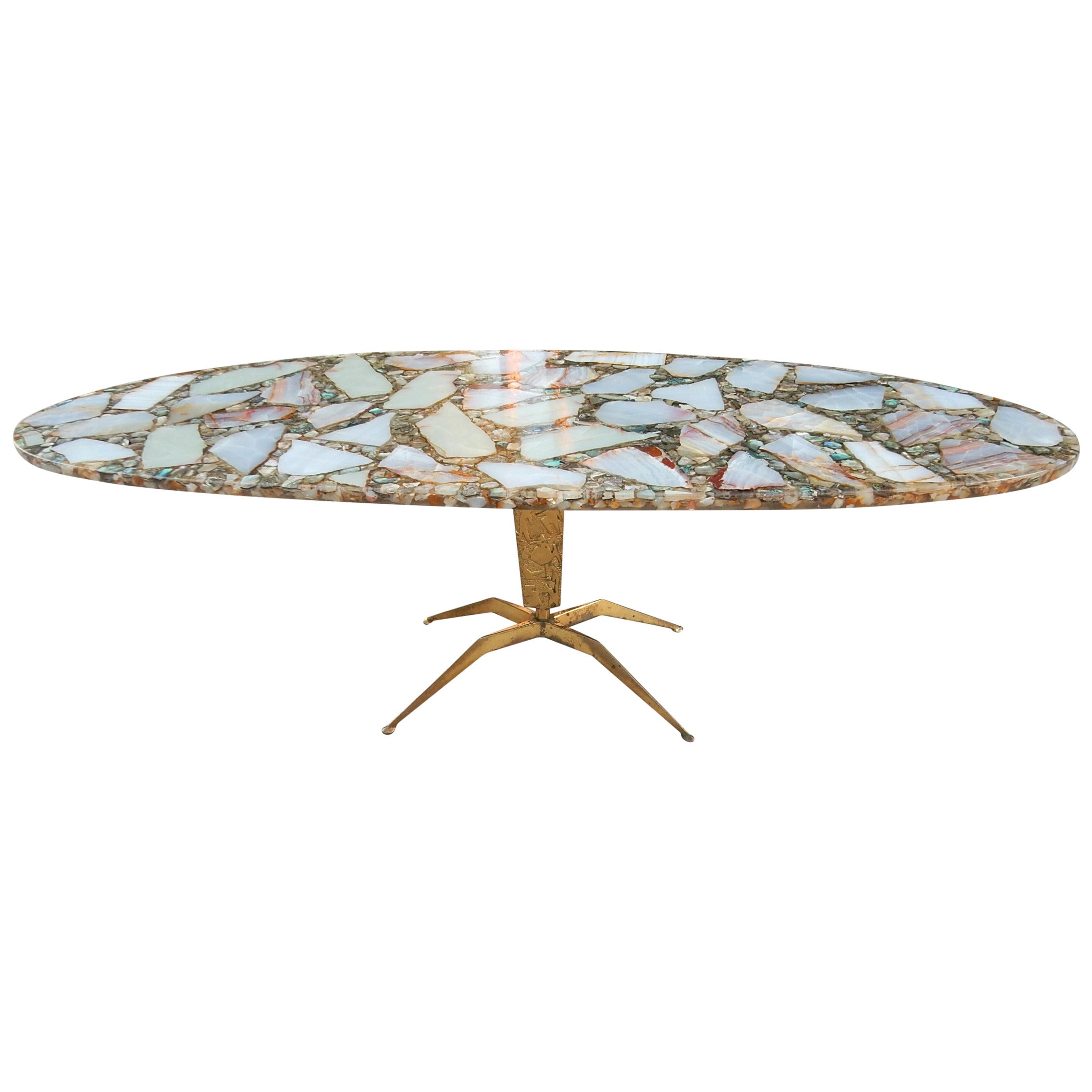 Arturo Pani Attributed Onyx Abalone and Brass Coffee Table, 1950s Mexico