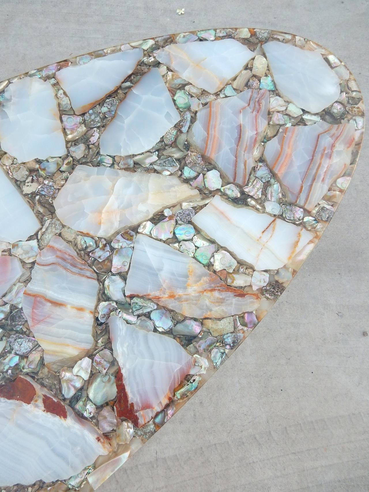 Unknown Arturo Pani Attributed Onyx Abalone and Brass Coffee Table, 1950s Mexico
