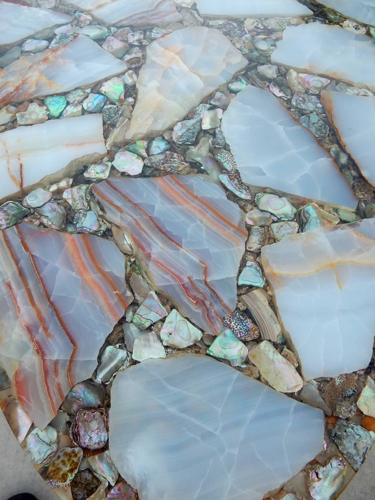 Mid-20th Century Arturo Pani Attributed Onyx Abalone and Brass Coffee Table, 1950s Mexico