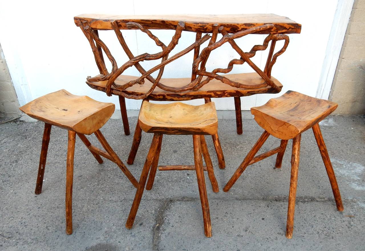 French Craftsman Organic Dry Bar and Stools in Manner of Alexandre Noll 1