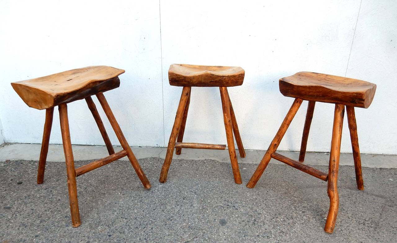 Wood French Craftsman Organic Dry Bar and Stools in Manner of Alexandre Noll